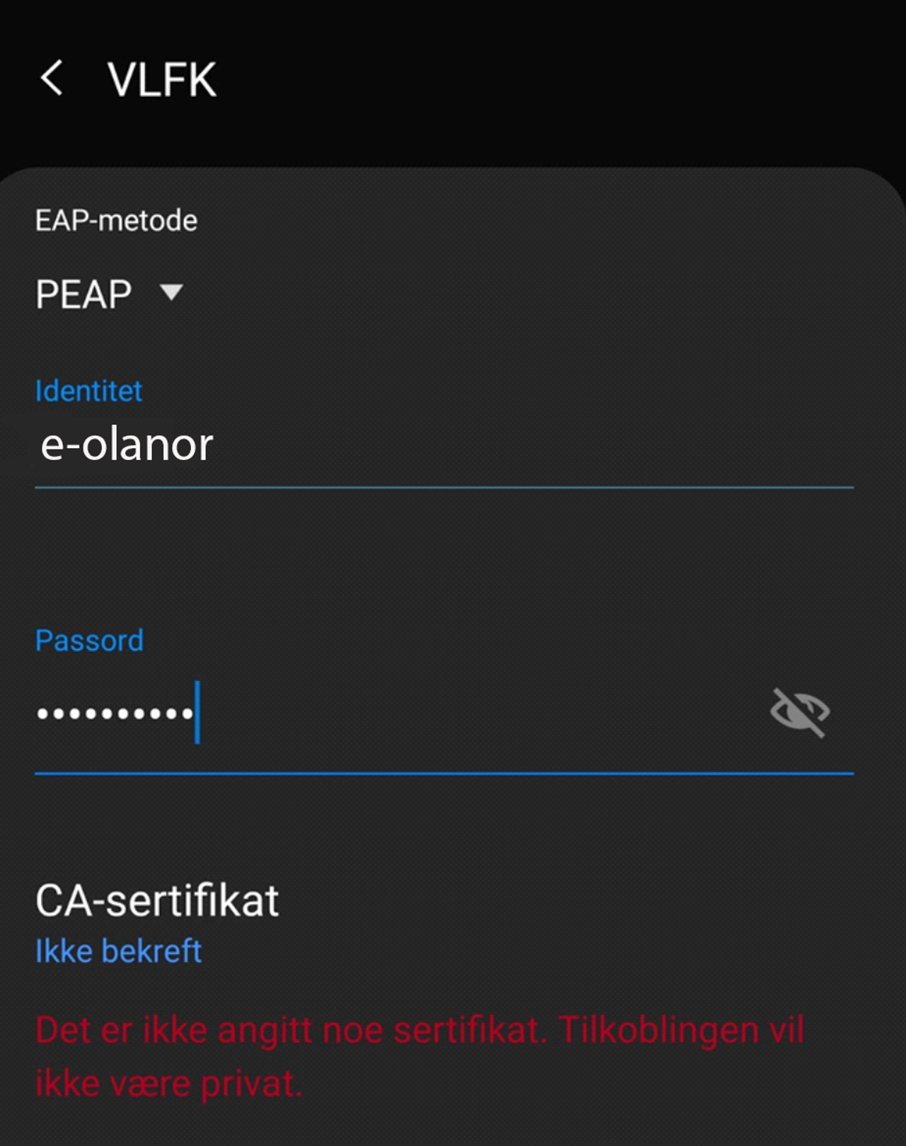 WIFI-innstillingar Android