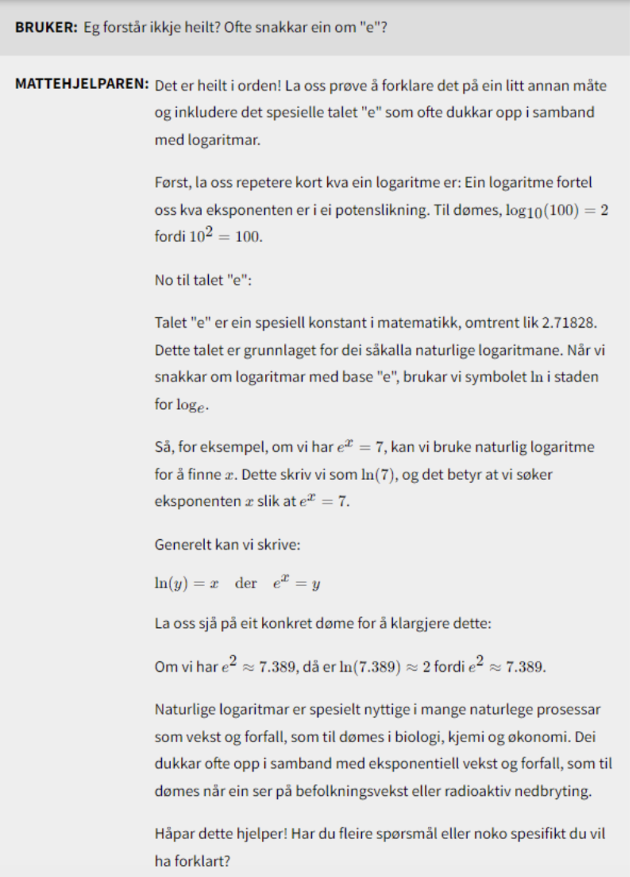 Døme på dialog med mattehjelpar - del 2